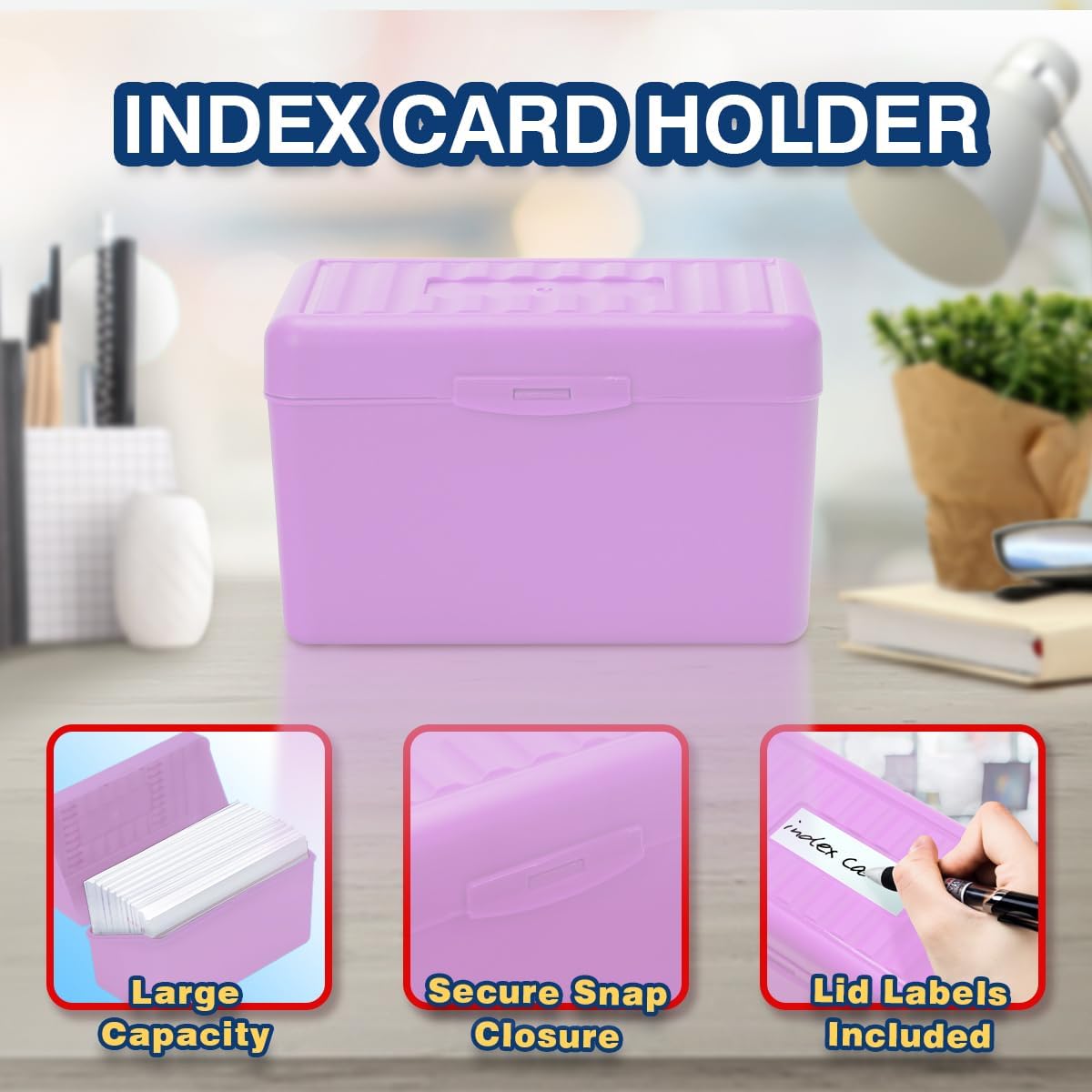 H4D 3x5 Index Card Holder with 100 Heavyweight Ruled Index Cards and 25 Plastic Dividers, Light Purple