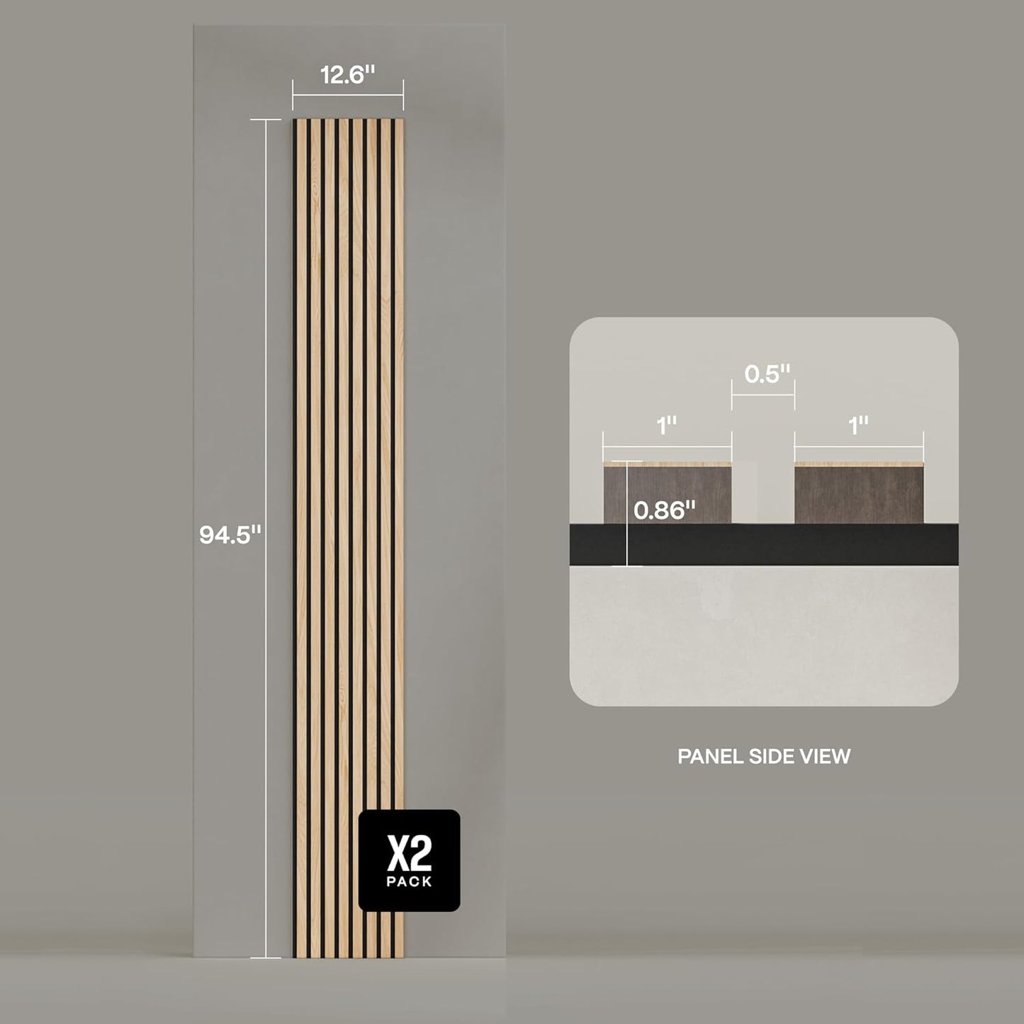 2-Pack Wood Panels for Wall - Acoustic Wood Slat Wall Panels, Soundproof Wooden Paneling for Interior Decor