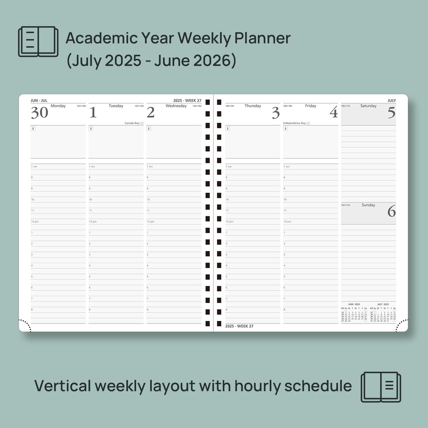 POPRUN Planner 2025-2026 (Large - 8.5'' x 10.5'') Academic Weekly Calendar (July 2025 - June 2026) with Hourly Time Slots, Monthly Tabs, 100GSM Thick Papers, Spiral Leather Cover - Night Sky Blue