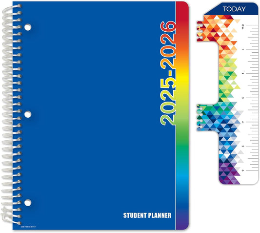 Global Datebooks Dated Middle School or High School Student Planner for Academic Year 2025-2026 Includes Ruler/Bookmark and Planning Stickers (Block Style - 8.5"x11" - Blue Colors)