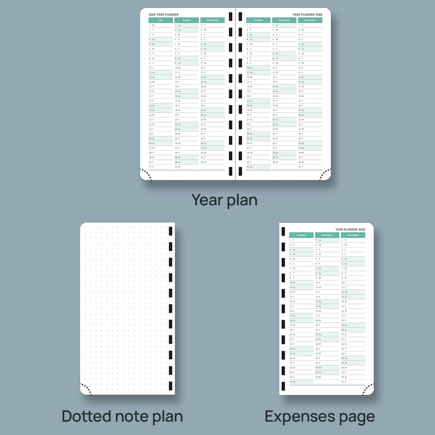 POPRUN 2026 Pocket Planner (Slim Size 3.5" x 6.5") Weekly and Monthly Calendar for Purse, with Hourly Time Slots, 100GSM Thick Paper, Spiral Soft Cover, Pen Holder - Night Sky Blue