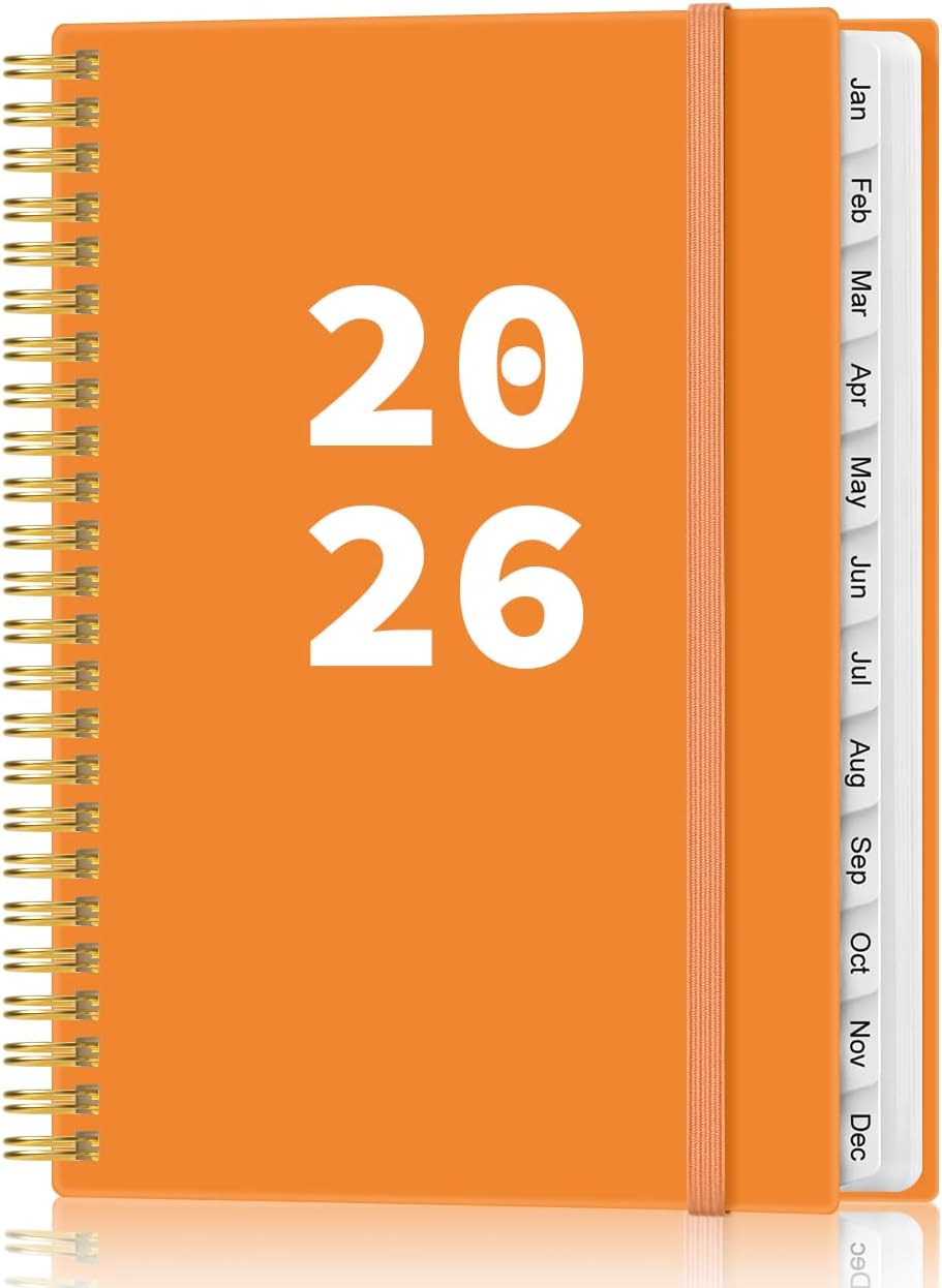 2026 Planner - Planner 2026 from January 2026 - December 2026, Weekly & Monthly Planner Spiral Bound with 12 Monthly Tabs, Inner Pocket, 6.4" x 8.5", Orange-A