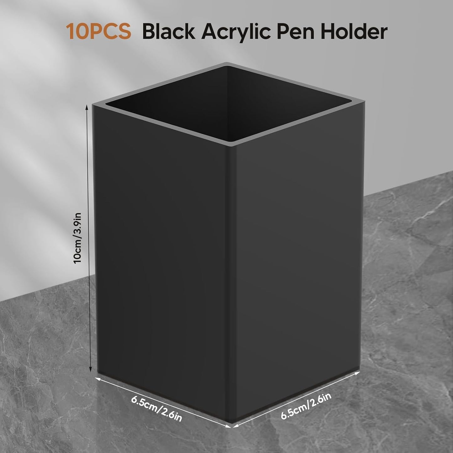 10Pack Black Acrylic Pen Holder, Desktop Pencil Organizer Makeup Brush Holder Acrylic Pencil Cup Stationery Pencil Holder for Desk Office Pen Organizer