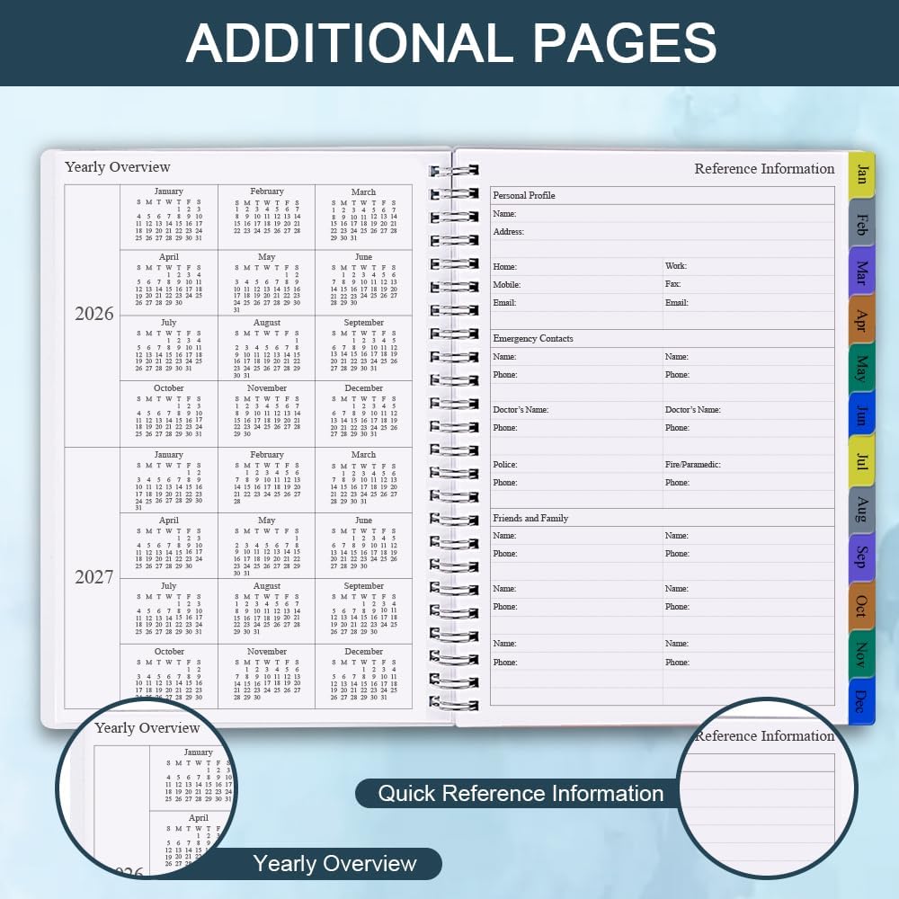 2025-2026 Planner - Weekly & Monthly Planner Runs Jul 2025 to Jun 2026, 6.25" x 8.25", 12 Monthly Tabs, 14 Notes Page, Plastic Pocket, Flexible Cover with Twin-Wire Binding, Planners 2025-2026