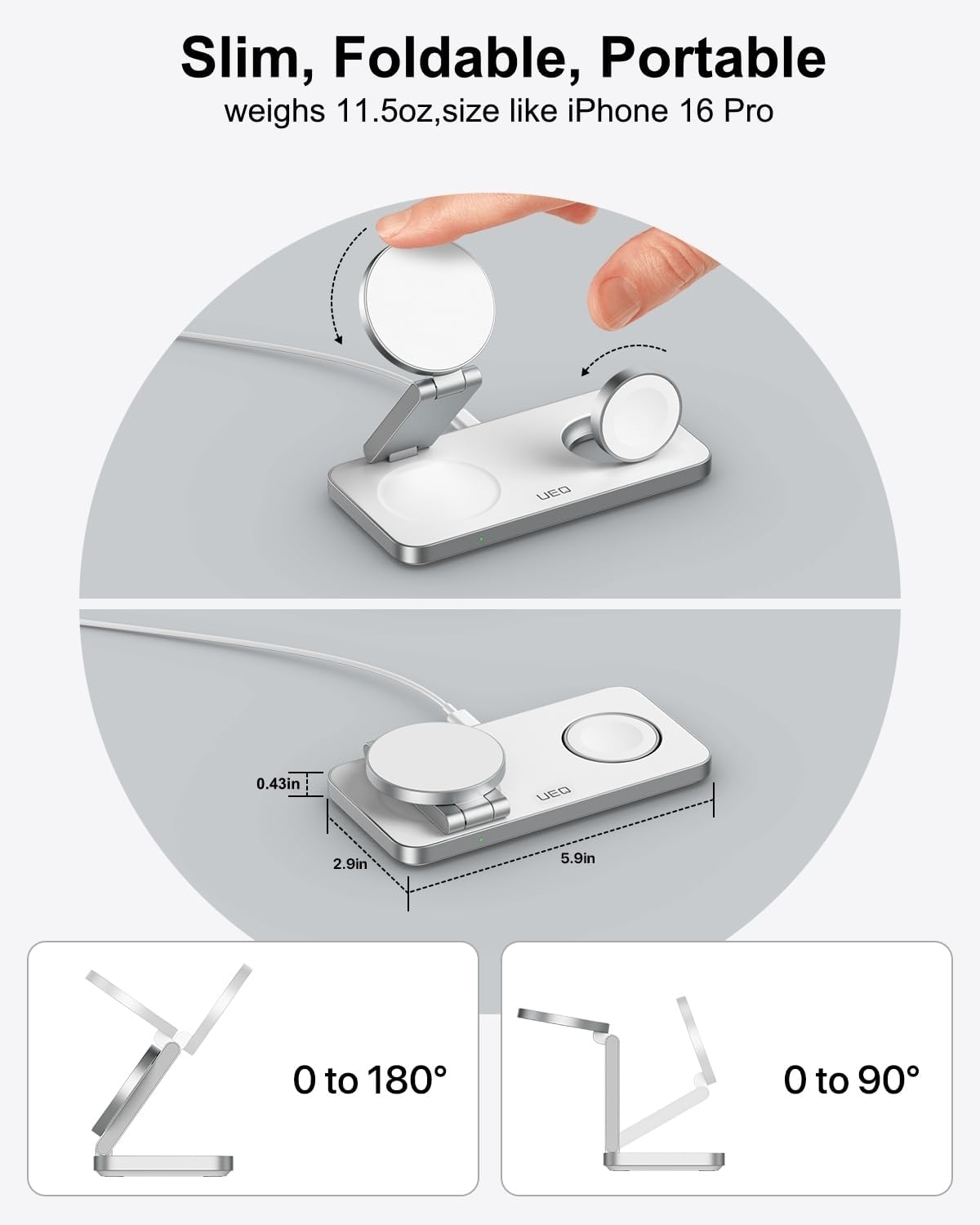 Foldable 3 in 1 Wireless Charging Station for Apple Compatible with Magsafe Charger Stand,Magnetic Wireless Charger Station for iPhone 17 Air 16 15 14 13 12 Series,Airpods Pro,Apple Watch (White)