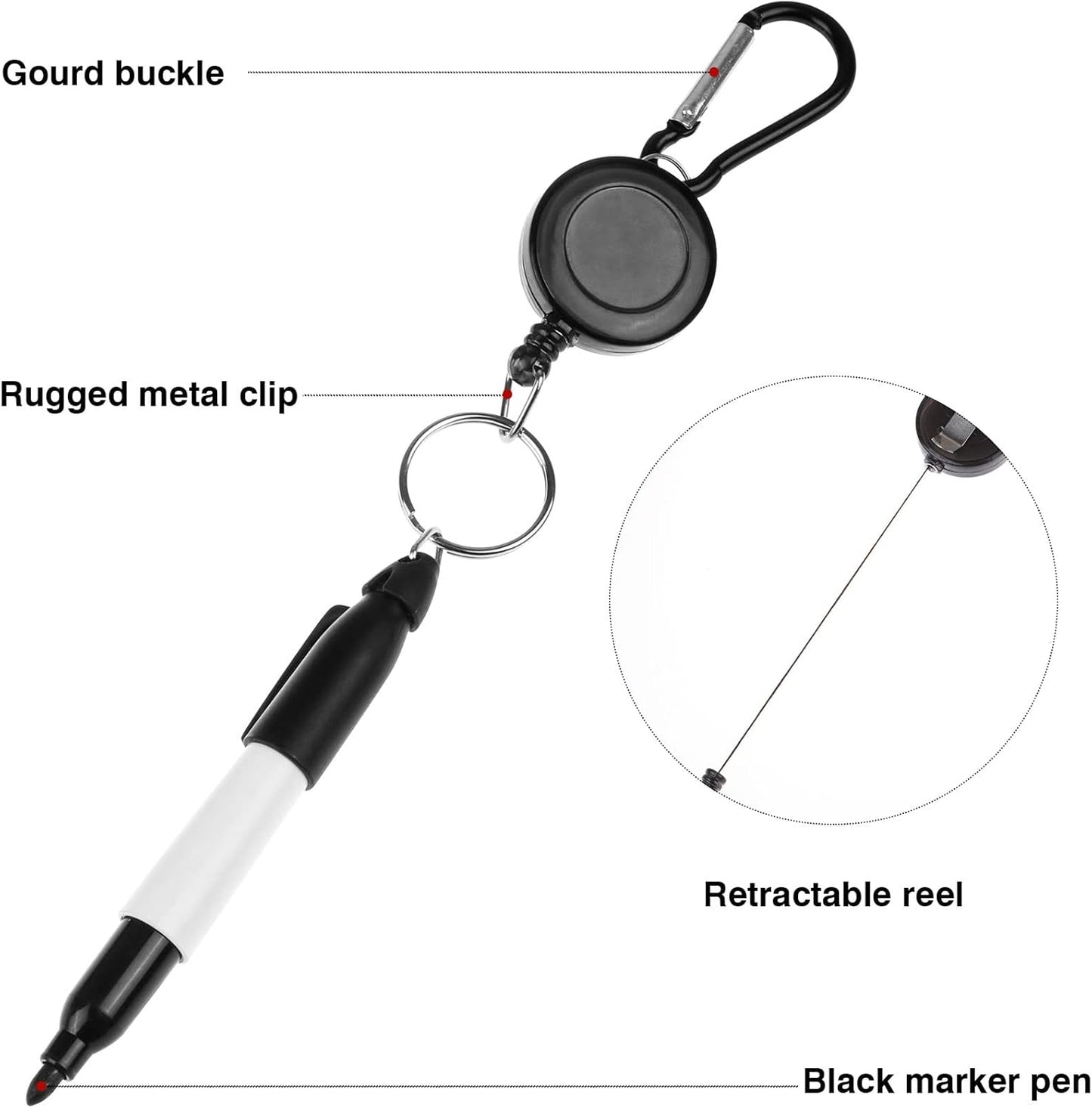 32 Pcs Mini Permanent Markers with Cap Clips Retractable Pen Reel Golf Ball Marker Pen Dry Erase Markers with Triangle Hook Golf Keychain Clips for Badge Black Ink Pens for Office School,Fine Point
