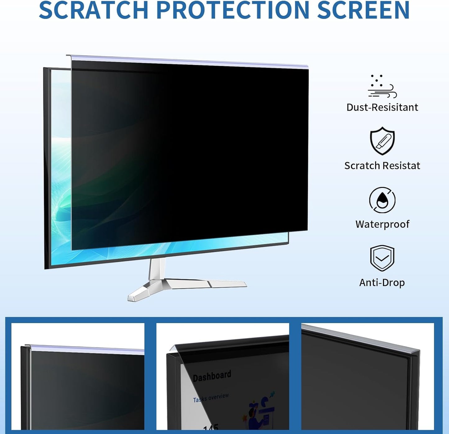 32 Inch Privacy Screen for 16:9 Computer Monitor, Anti-Blue Light Monitor Privacy Screen Filter, Anti-UV Computer Shield, Hanging Type