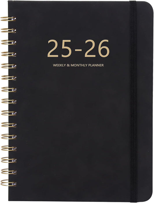 Academic Planner 2025-2026, Weekly and Monthly Calendar Planner, July 2025 - June 2026, 6.4" x 8.5", Faux Leather Cover Yearly Teacher Student Planning Agenda Book with Tabs, Pocket, Notes(Black)