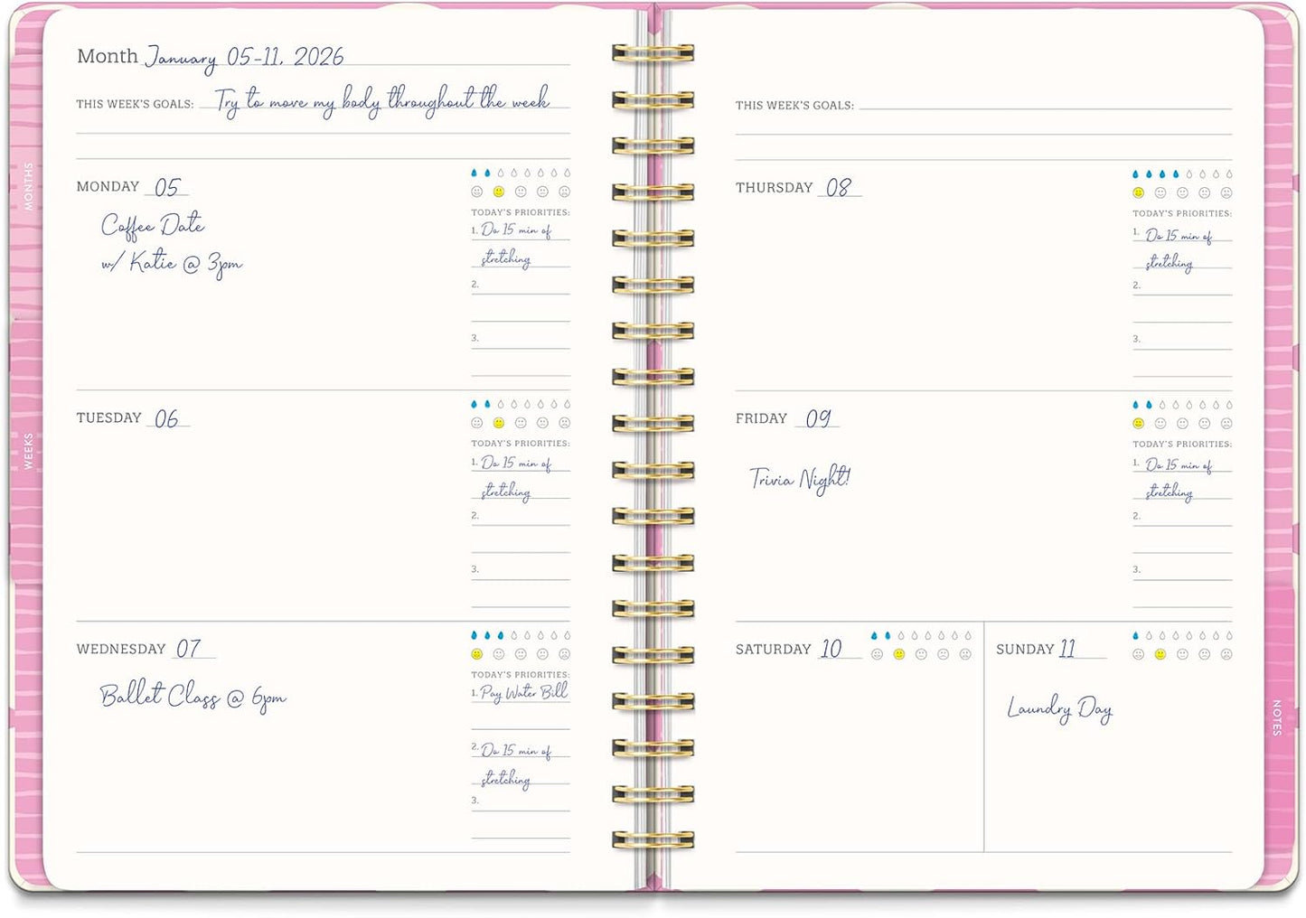 Orange Circle Studio Undated Tri-Tab Academic Planner 2026, Darling Dots, Daily Notebook Journal, Cute Weekly and Monthly Calendar with Pocket, Stickers, Lined Pages for To Do lists and Planning