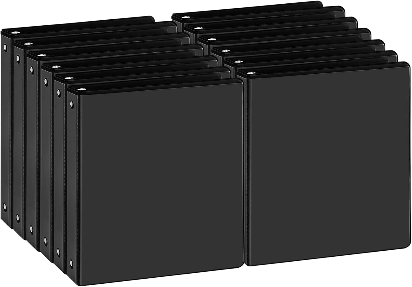 1 inch 3-Ring Binder, 1" Round Ring Binder with 2 Inside Pockets, Bulk Basic Binders, Clear View Cover 1-inch Binders Holds 8.5'' x 11''Paper for Office/Home/Back to School（Pack of 12, Black