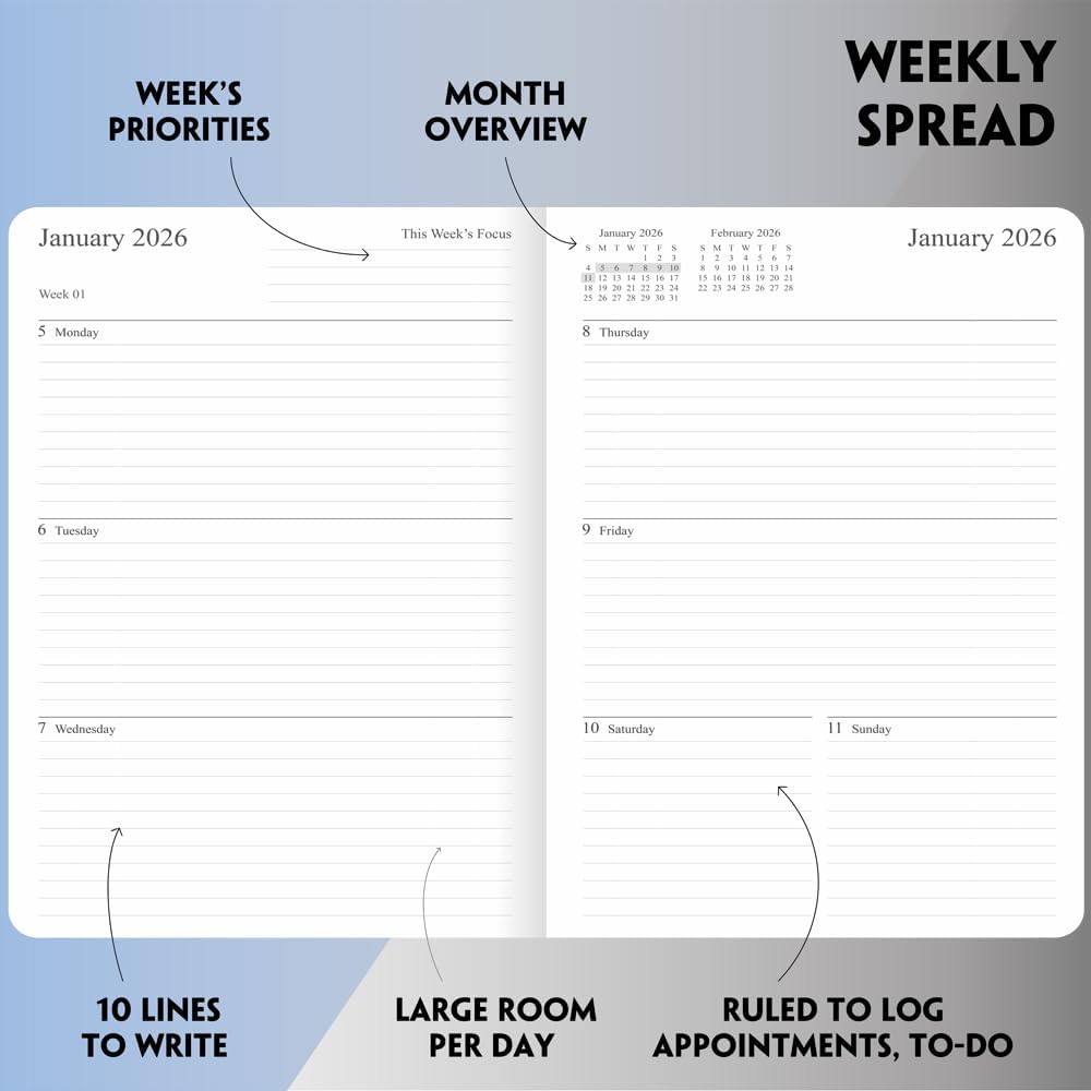 2025-2026 Planner - Weekly and Monthly Planner, Oct 2025 - Dec 2026, Vegan Leather Cover, Elastic Closure, 8.5"x11", Purple