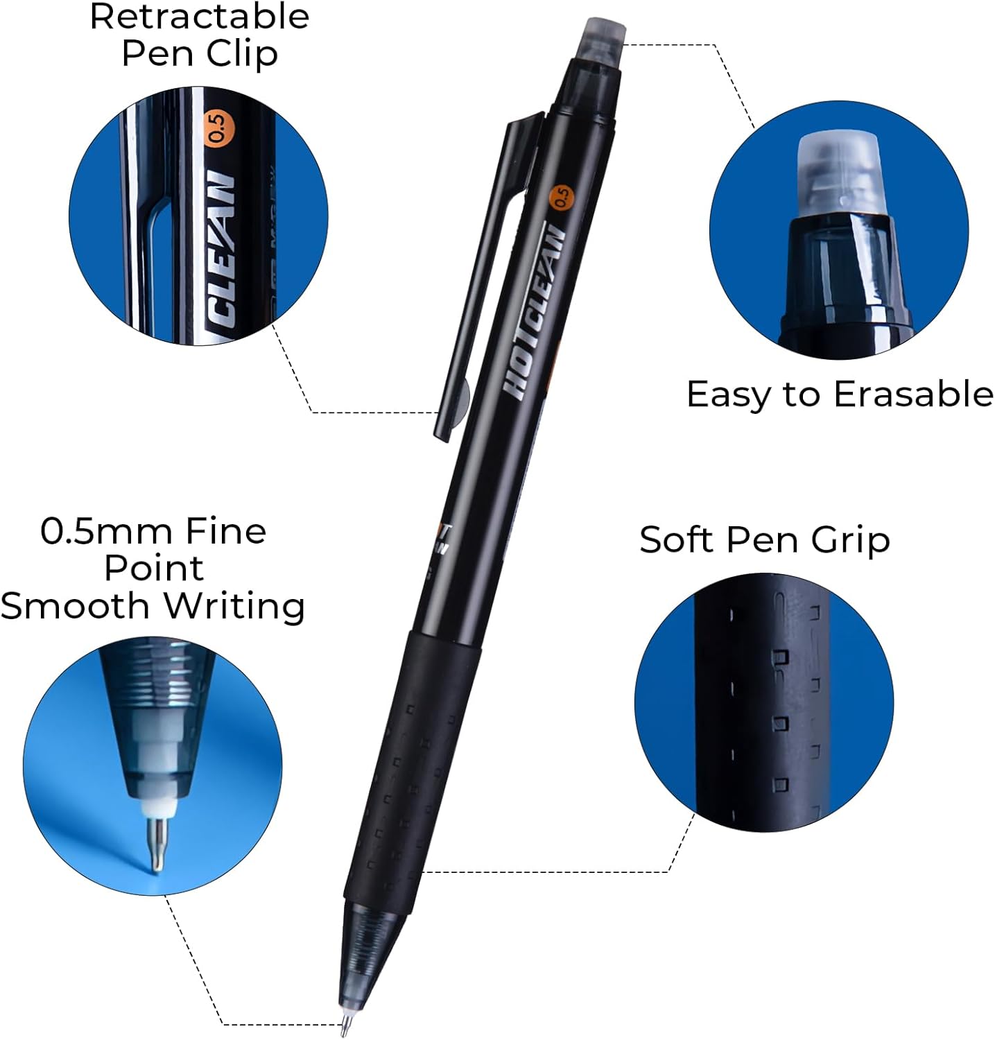 M&G Erasable Gel Pens, 6 Pcs Retractable Black Ink Erasable Pen Fine Point 0.5mm, Quick Dry Erasable Pen with Non-Slip Grip, Pens Make Mistakes Disappear for Drawing Writing Planner Office School