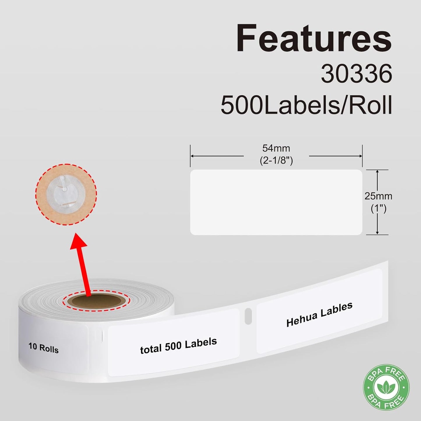 Hehua 1" x 2-1/8" Compatible with DYMO Labelwriter 550 5XL 450 4XL Turbo 30336 with RFID Chip, Return Address Labels, Thermal Barcode FNSKU Labels, Total 5000 Labels/10 Rolls