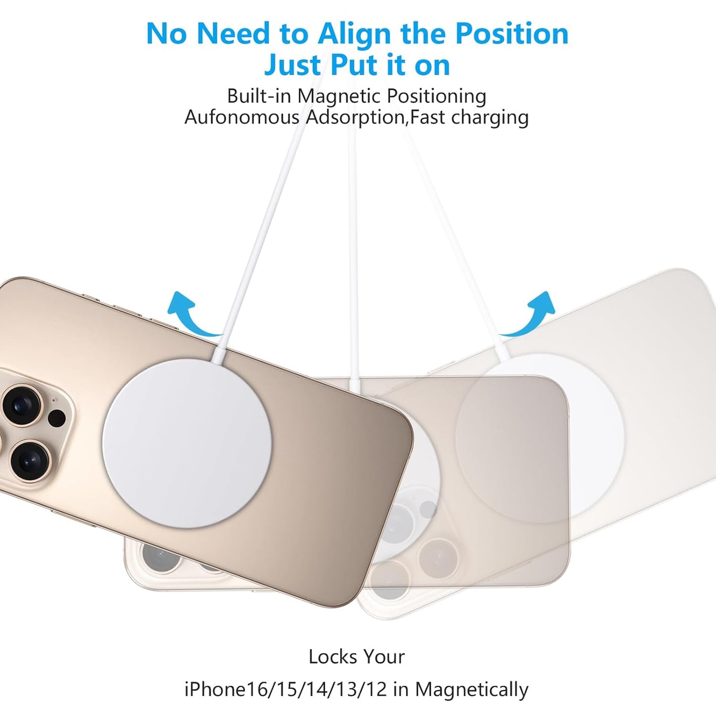 Magnetic Wireless Charger for iPhone 16 Pro Max/16 Pro/15/14/13/12/Plus/AirPods 3/2/Pro 2, 6FT Magnet Charge for Apple Mag-Safe Charger Fast Wireless Charging Pad with USB C Charging Block, 1Pack