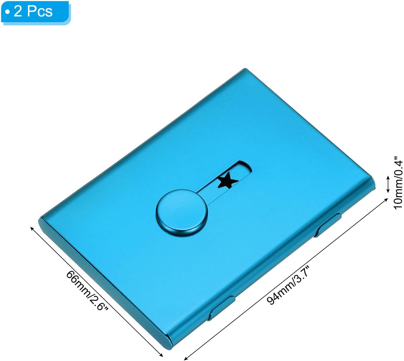 PATIKIL 2 Pcs Business Card Holder, Thumb Drive Business Card Holder Portable Business Card Holders Alloy Slide Out Card Case for Business Meeting, Blue