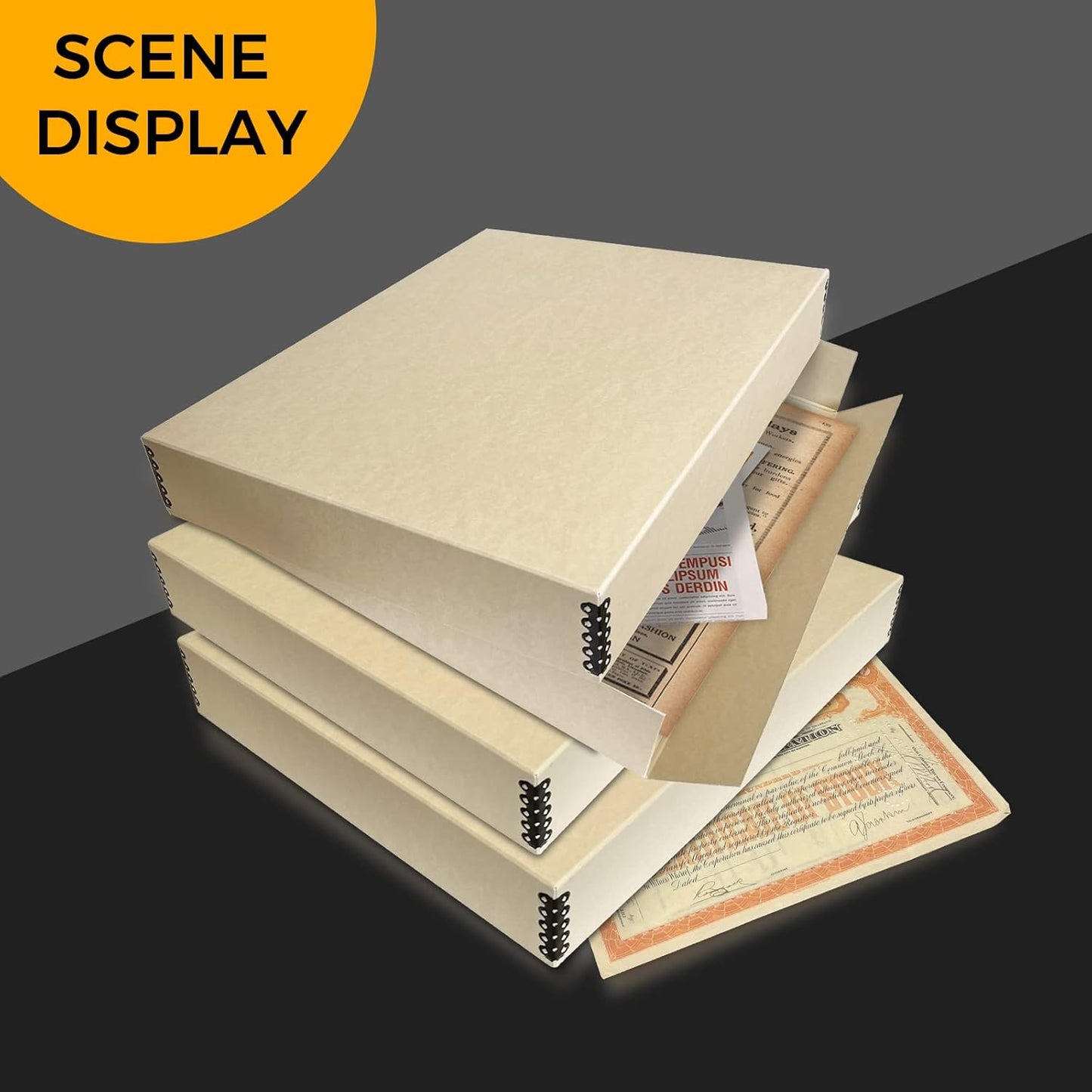 Golden State Art, Archival Storage Box, Acid-Free Drop Front Museum Box with Metal Edge for Storing Artwork Photos Documents Prints Arts and Crafts (Tan-17.75x22.75x3 Inches) Pack of 2