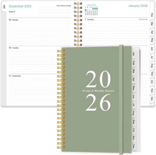 2026 Planner - A5 Weekly & Monthly Planners Spiral Bound, January 2026 - December 2026, 2026 Planner with Flexible Cover, Tabs, Inner Pocket, 6.4" x 8.5", Teal