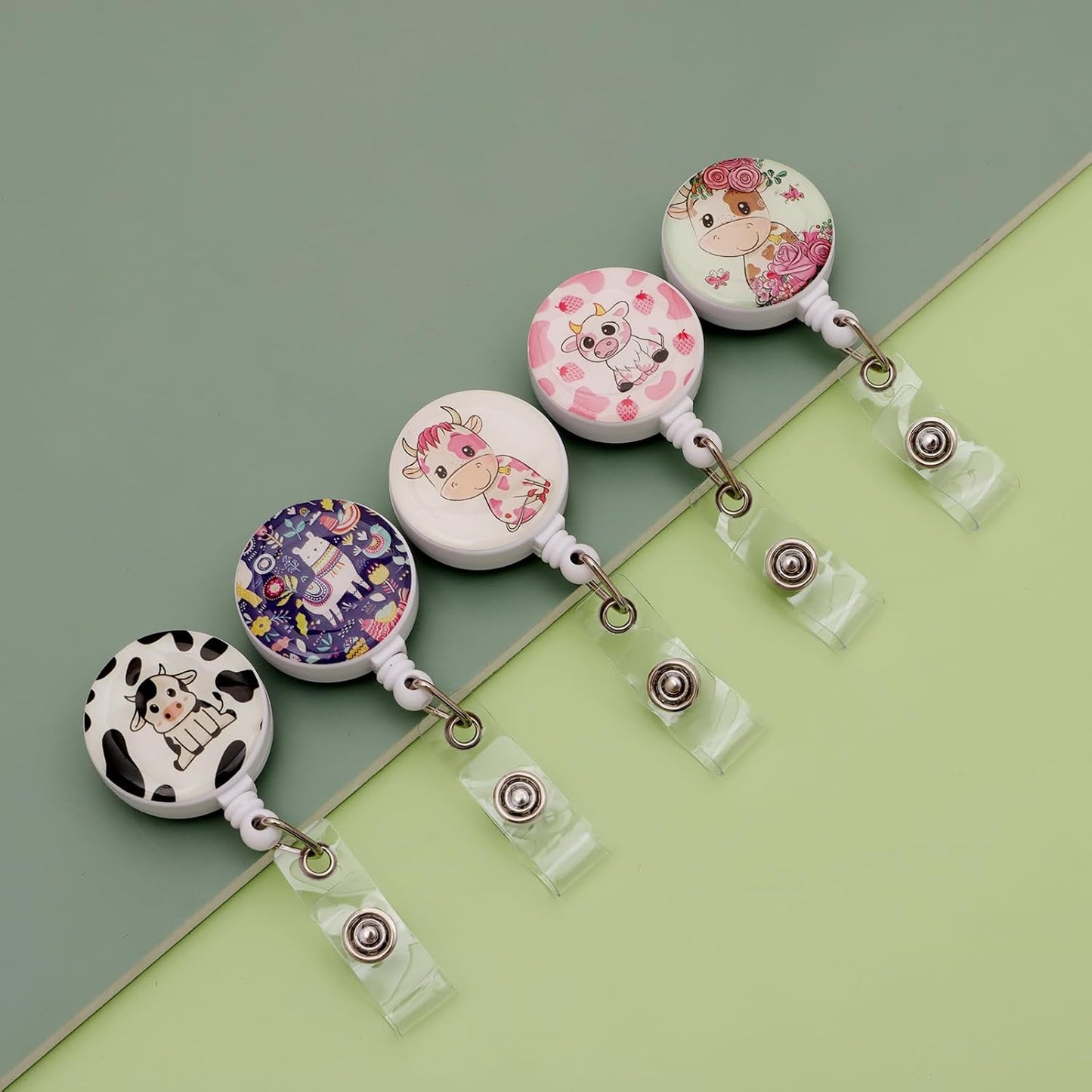 15 Pcs Funny Badge Reels Retractable Badge Holders,Id Badge Holder Retractable Clip,Cow Badge Reels