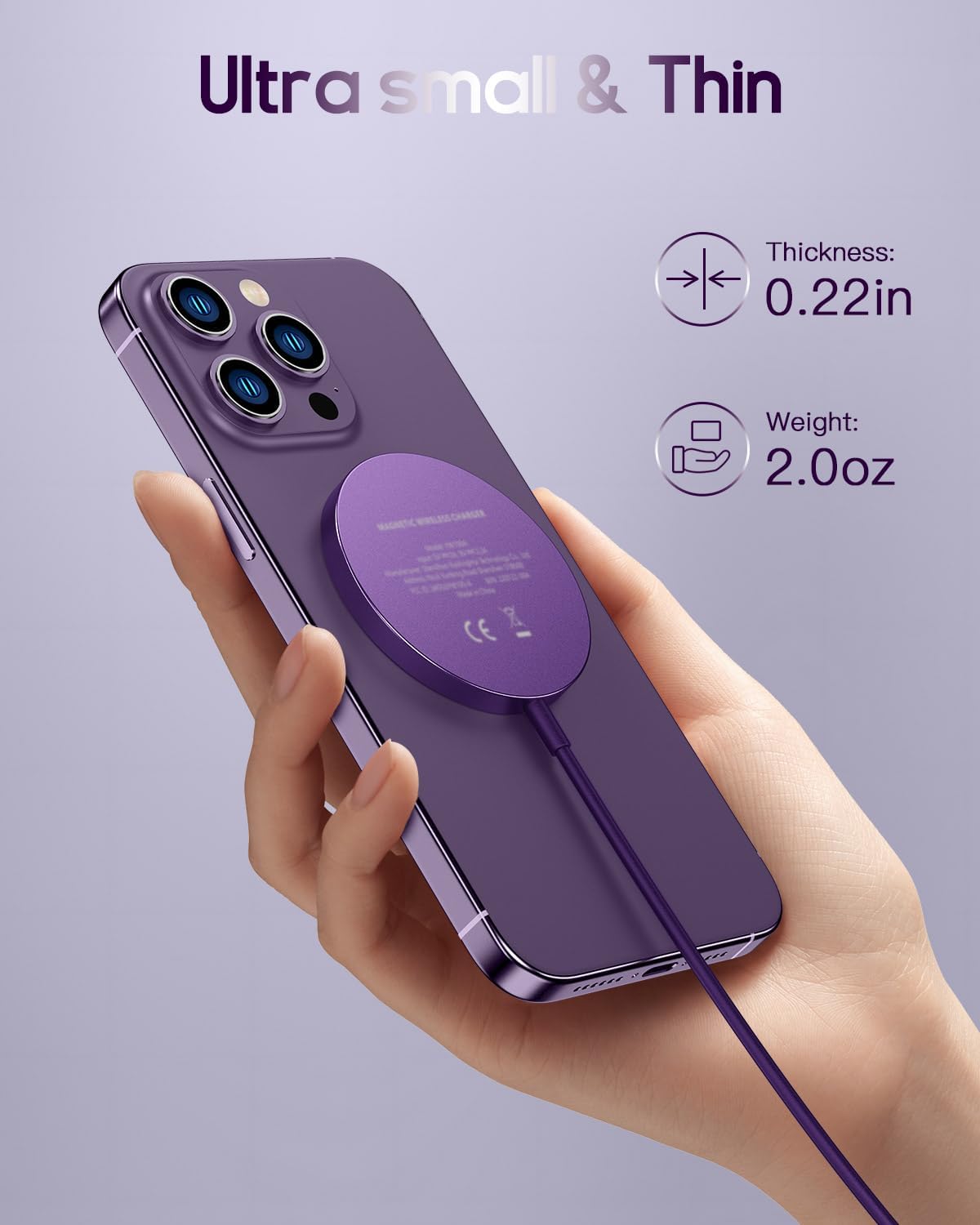 for Mag-Safe Charger, Magnetic Wireless Charger Made for iPhone 17/17 Pro/17 Pro Max/Air/16/15/14/13/12 Series, Mag Safe Charging Pad for AirPods Pro 3 2 (Purple)