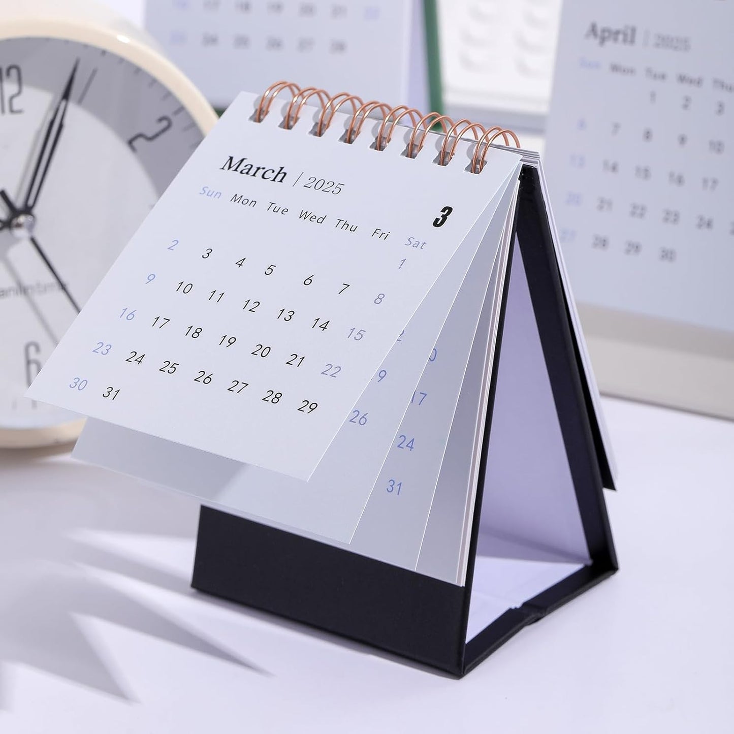 Mini Desk Calendar 2025-2026 - Runs From July 2025 until Dec 2026 Monthy Small Desktop Calendar 250 GSM Thick Paper Twin-Wire Binding for Home or Office (Black)