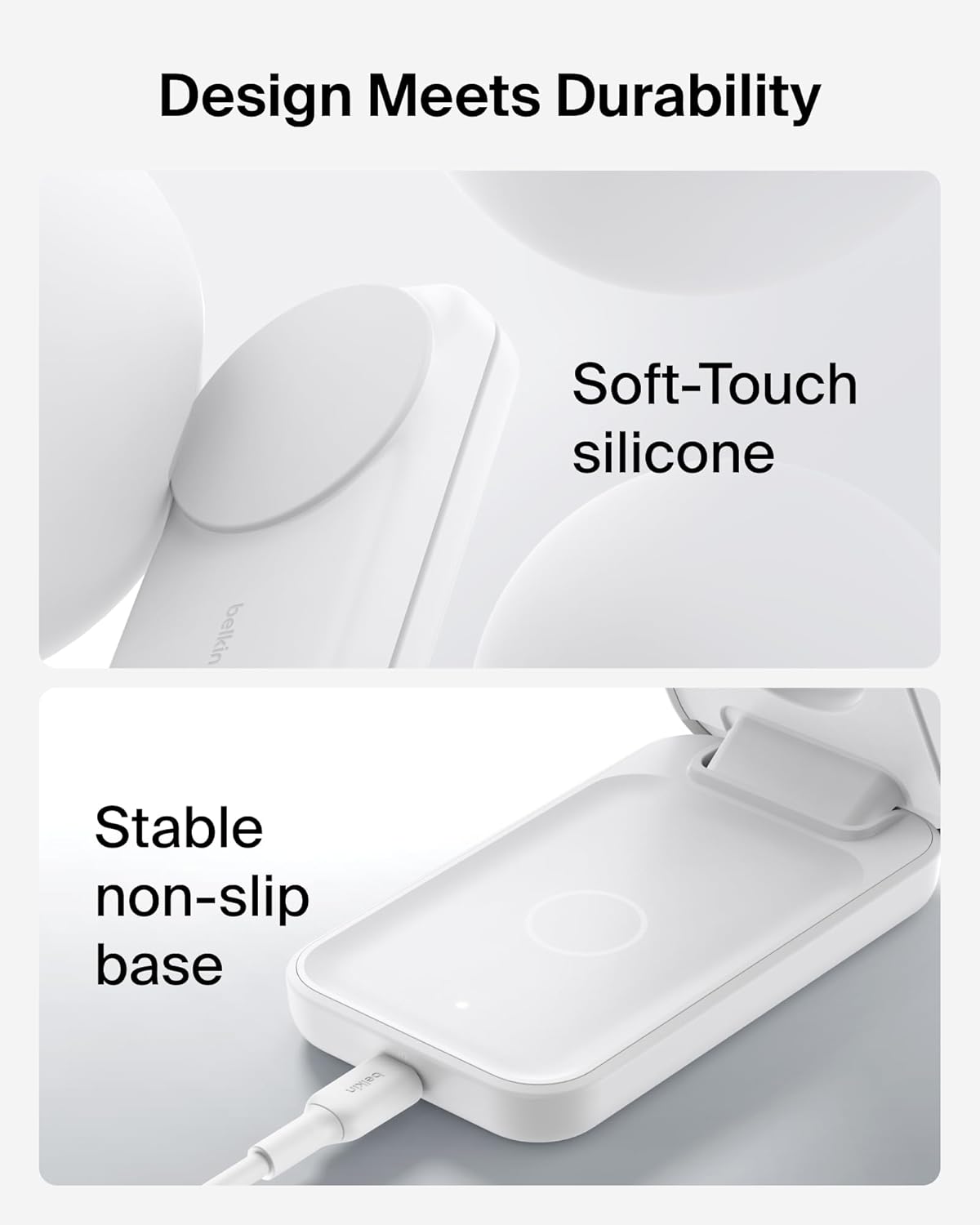 Belkin MagSafe Charger Compatible, 3-in-1 Charging Station, Qi2.2 25W Magnetic Wireless Charger Dock, Foldable Charging Stand for iPhone 17/16/15, Apple Watch, AirPods, Pixel 10 (45W Adapter Included)