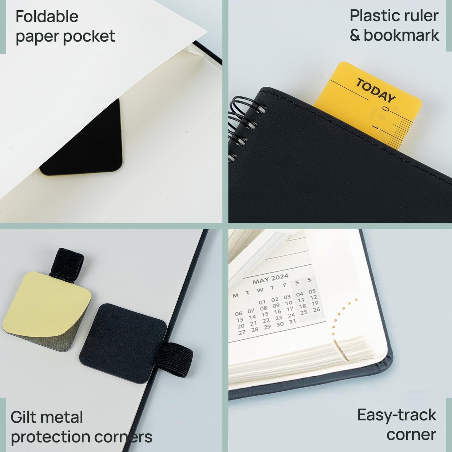 POPRUN Planner 2025-2026 (Medium - 6.5'' x 8.5'') Academic Weekly Calendar (July 2025 - June 2026) with Hourly Time Slots, Monthly Tabs, 100GSM Thick Papers, Spiral Leather Cover - Blue Green