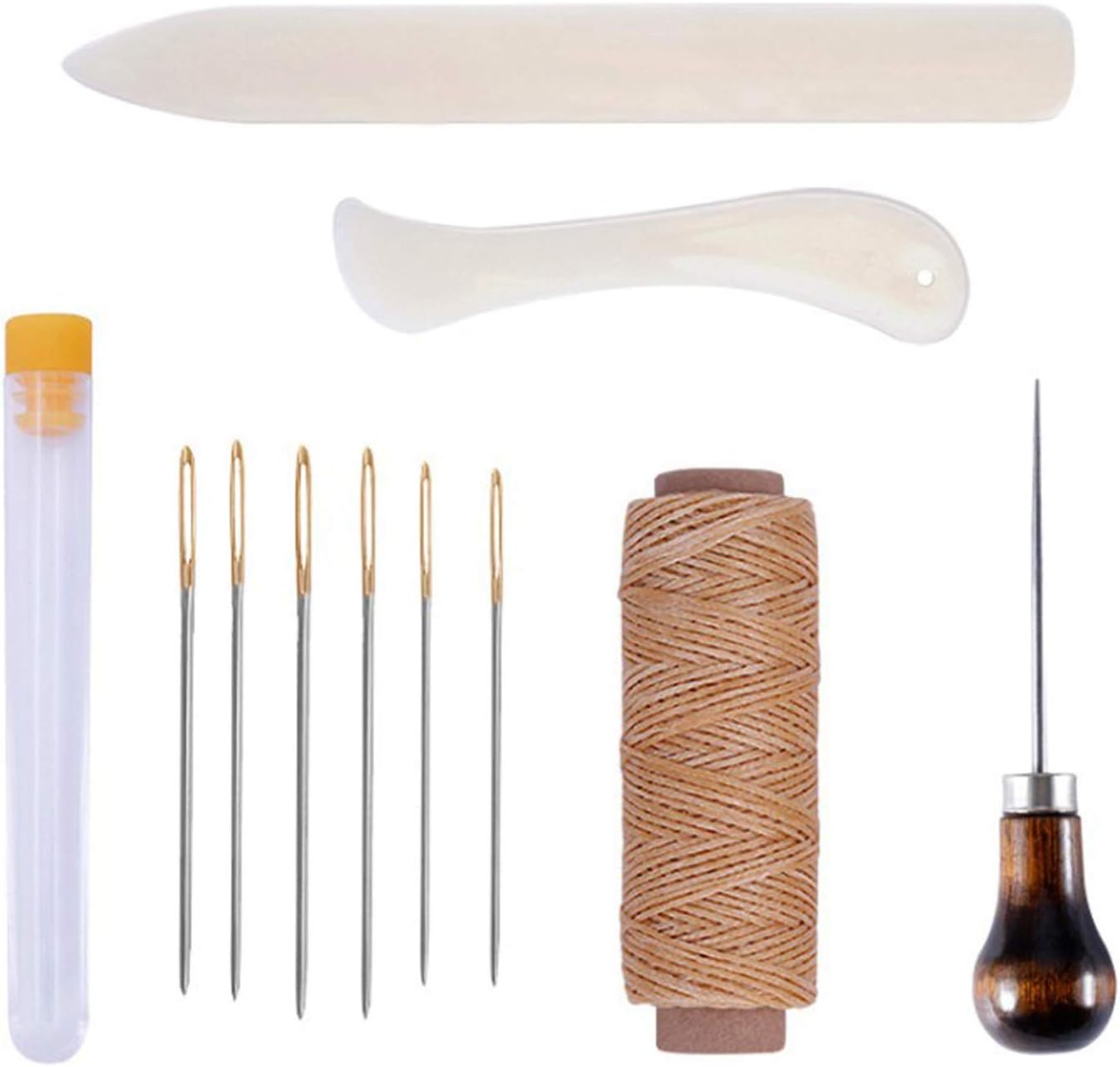 11 Pieces Bookbinding Kit Starter Tools Set Bone Folder Paper Creaser, Waxed Thread, Awl, Large-Eye Needles for DIY Bookbinding Crafts and Sewing Supplies