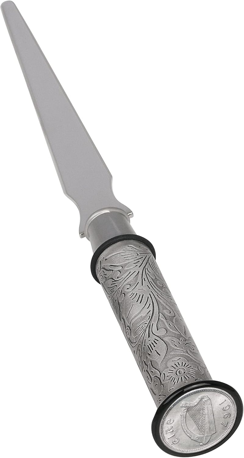 American Coin Treasures Coin Letter Opener Irish Threepence- Antiqued Silvertone Brass Handle-Genuine Harp Coin Ireland