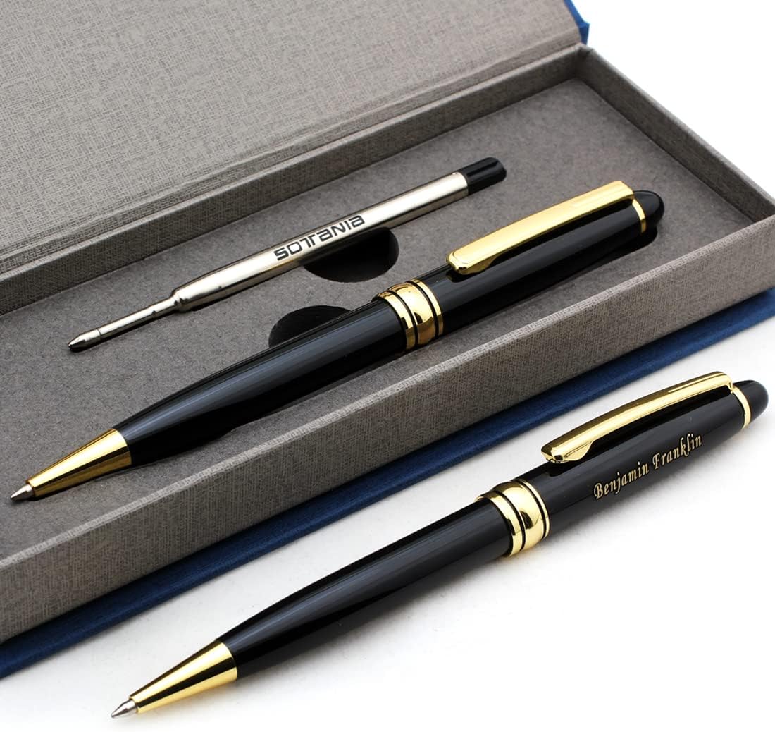 Free Engraving - Personalized Roller Ballpen, Ballpoint pen, Refillable Pens, Retractable Medium Refill Pen Black Ink, Custom Gifts for Men and Women, Classy Gift Box