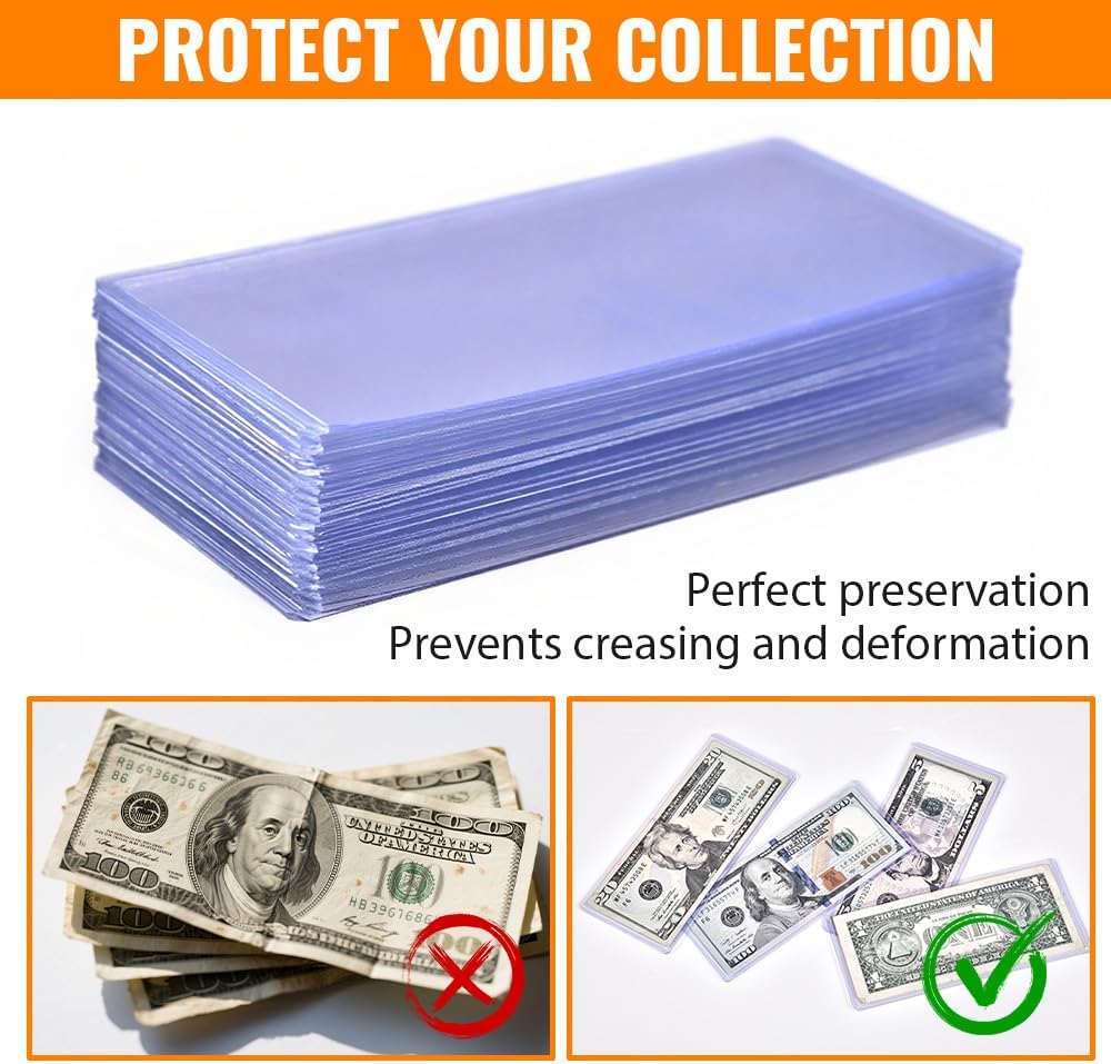 G-PLUS Clear Large Currency Topload Holders,25Pcs PVC Currency Bill Display Holder for Regular Bills Protector Case Supplies