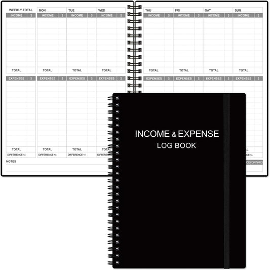 Heveboik Income & Expense Log Book - A4 Income and Expense Tracker for Small Business, Accounting Bookkeeping Tracking for Woman and Man, 8" x 10.5", Black
