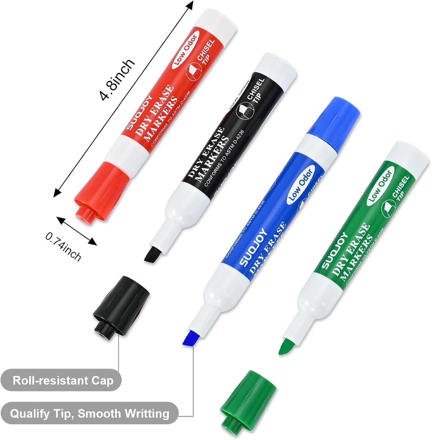 Dry Erase Markers, Chisel Tip Whiteboard Marker, Low Odor Thick Dry Markers, 36 Bulk 4 Assorted Color Markers for Kids/Teacher