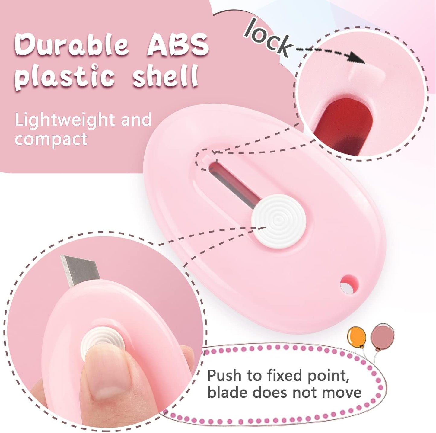 Tamaki 4 Pack Mini Box Cutter Retractable Utility Knife Letter Opener Envelope Slitter, Box Cutter with Key Chain Hole (Blue, Pink, Purple, White)