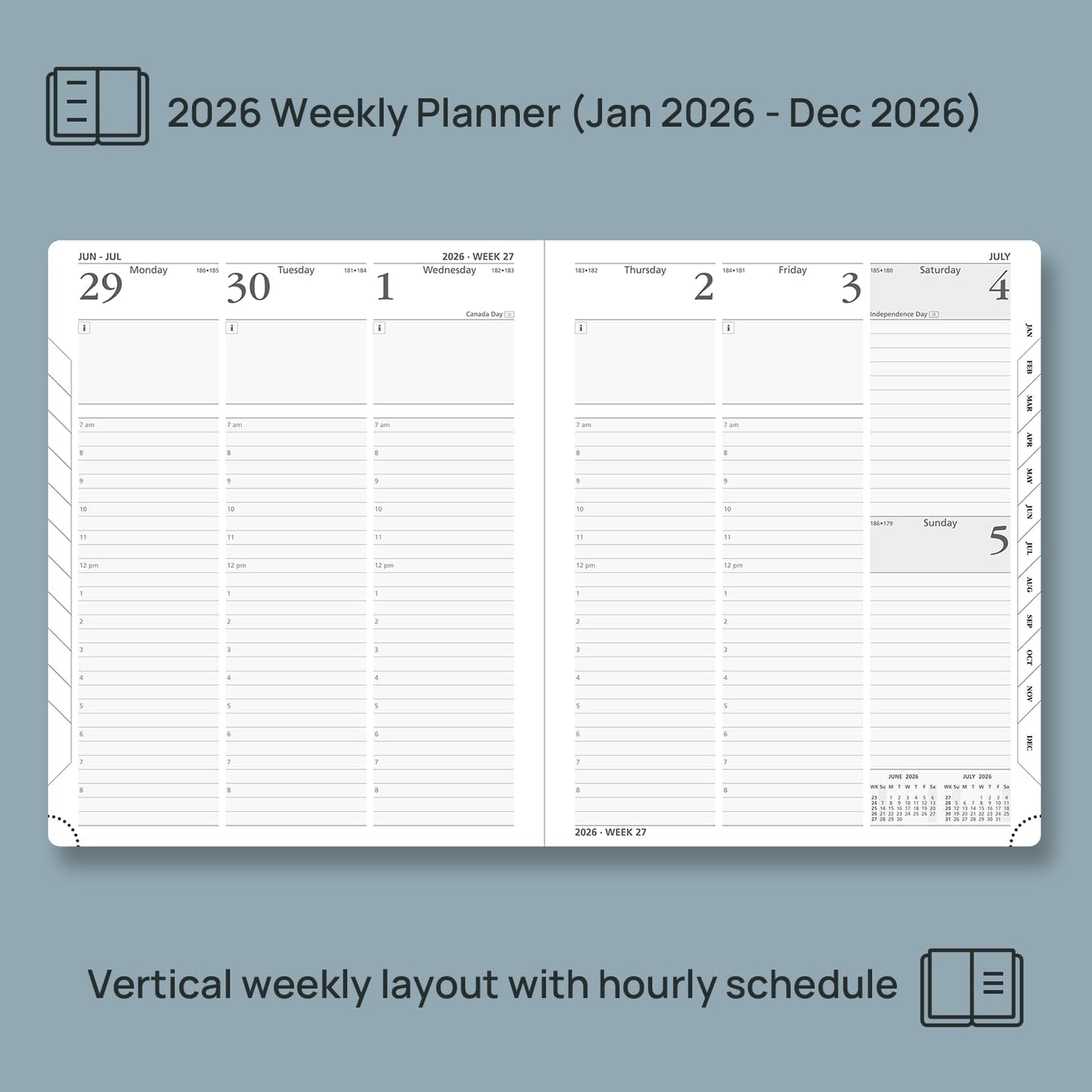 POPRUN 2026 Planner (Large - 8.5'' x 10.5'') - 2026 Weekly Calendar (Jan. 2026 - Dec. 2026) with Hourly Time Slots, Weekly/Monthly Appointment Book for Time Management - Leather Soft Cover - Pacific Green