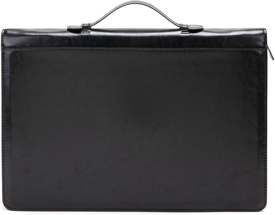 Vegan Leather 3 Ring Binder Portfolio, 8.5 x 14 Legal Size Pad Holder, Hidden Handle, Zippered Padfolio with 15” Laptop Organizer, Professional Business Folio for Men Women, Black