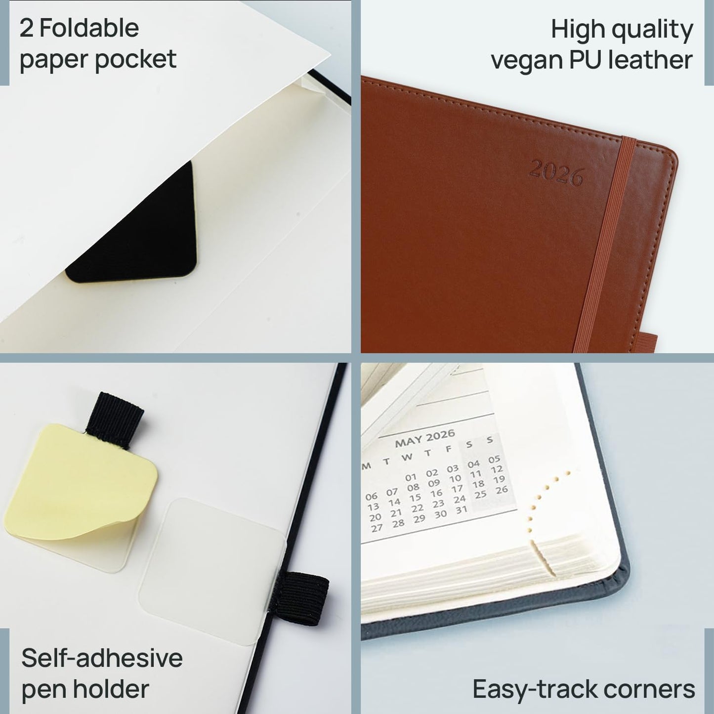 POPRUN 2026 Weekly Planner (A4 Size-8.25'' x 11.75''), 15-Minute Appointment Book (Jan 2026-Dec 2026) with Monthly Tabs, Inner Pockets, Pen Holder, PU Leather Softcover, 100GSM - Burgundy