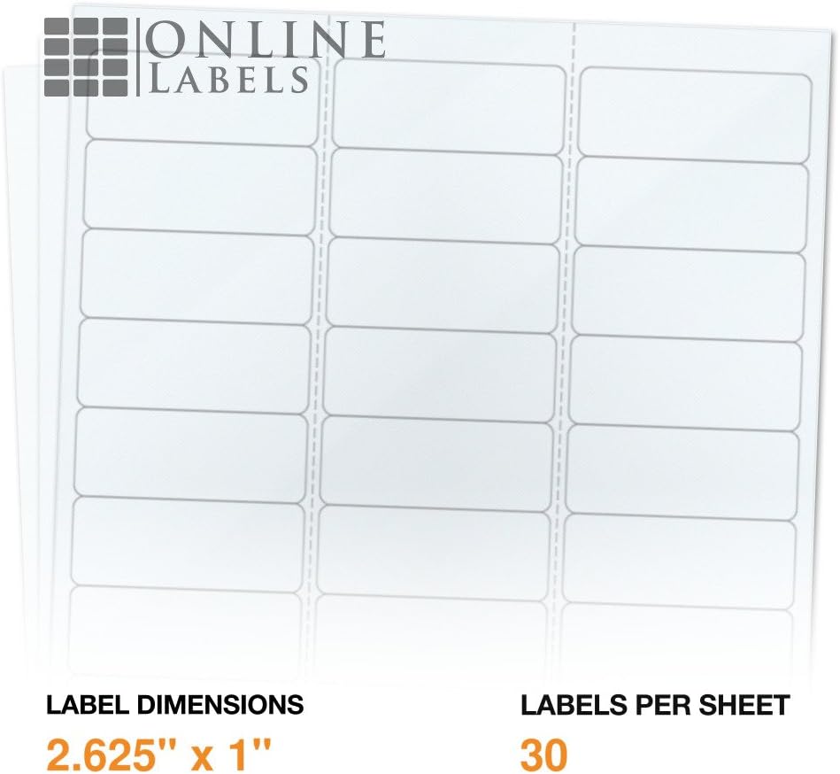 2.625" x 1" Waterproof Clear Gloss Address Labels - Pack of 7,500 Transparent Labels, 250 Sheets - Compatible with Laser Printers, OL875CL, OnlineLabels