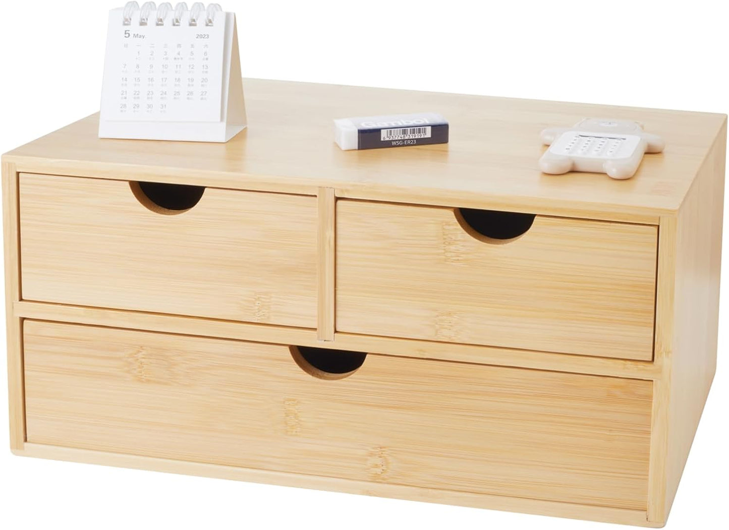 Bamboo Desk Organizer with 3 Drawers, Countertop Organizer with Drawers Makeup Storage Drawer 3 Drawers Tabletop Storage Organization Box Home Office Workspace