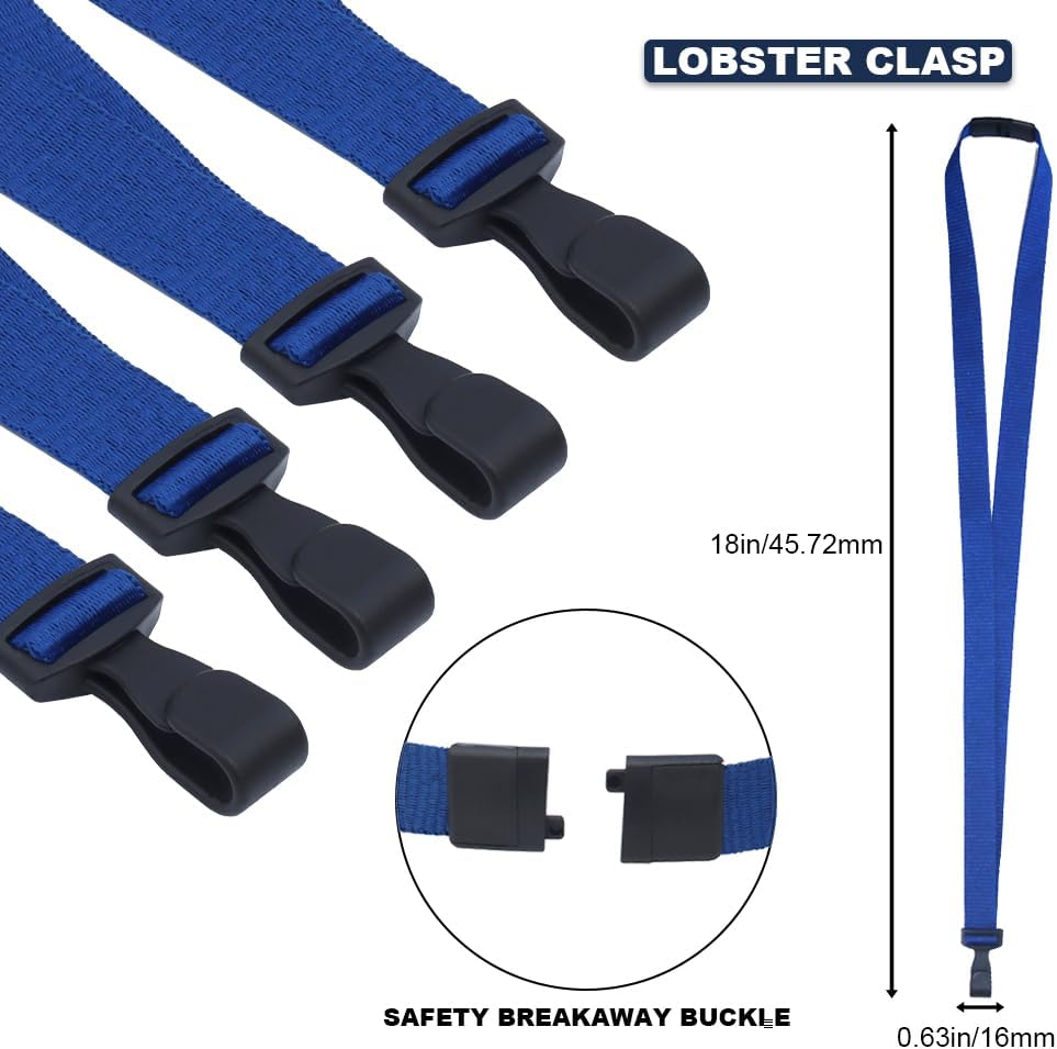 100 Pack Bulk Polyester Breakaway Lanyards with Plastic No Twist Clip & Safety Breakaway Clasp-Great for Radiology-School Hospital-MRI Safe-Neck Strap I.D. Badge Holders 36”(Blue)