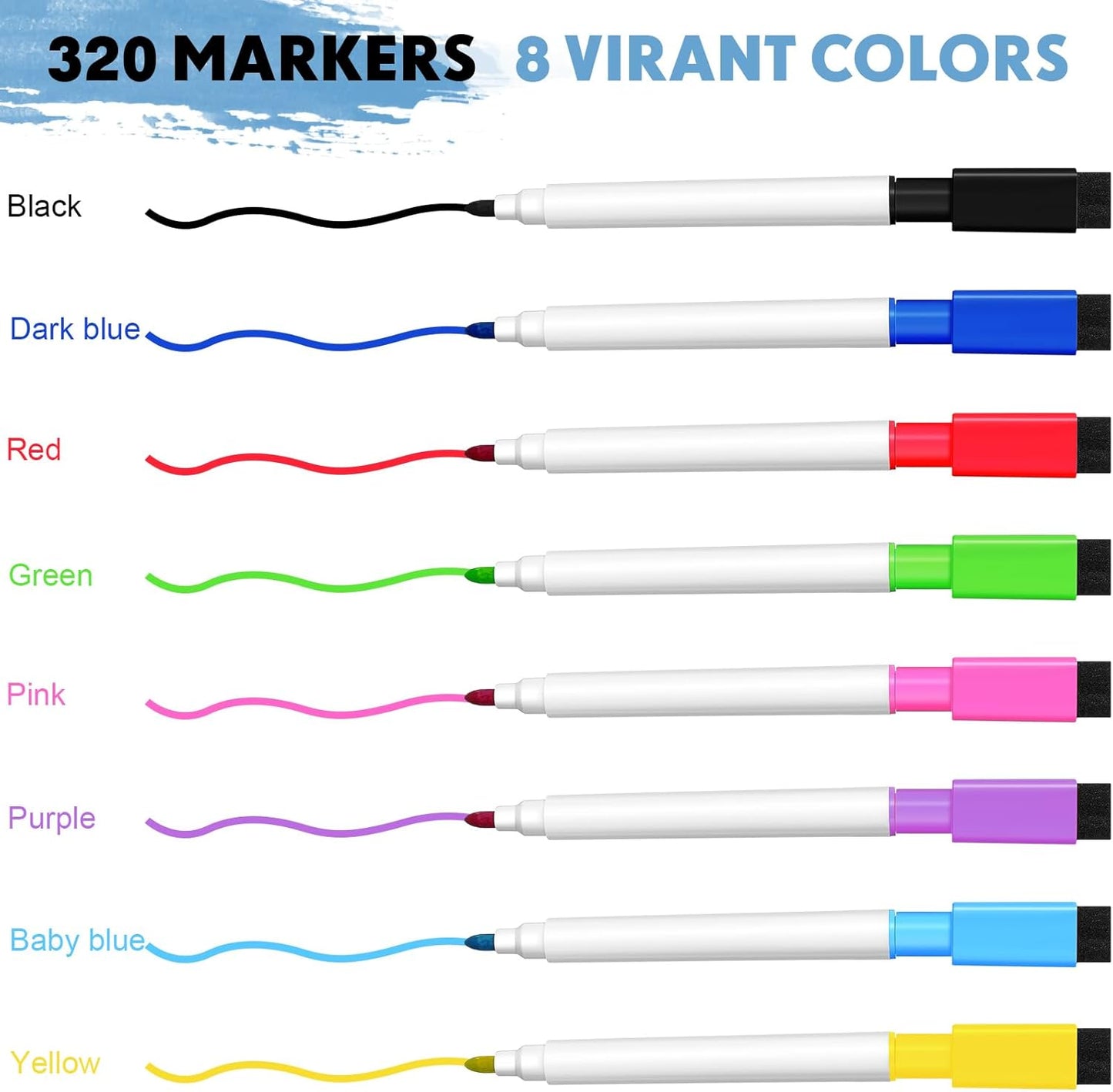 Kosiz 320 Pcs Magnetic Dry Erase Markers, Multicolor Marking Pens with Fine Point Tip, Erasable Caps, Ideal for Whiteboard Dry Erase Boards School Office Home