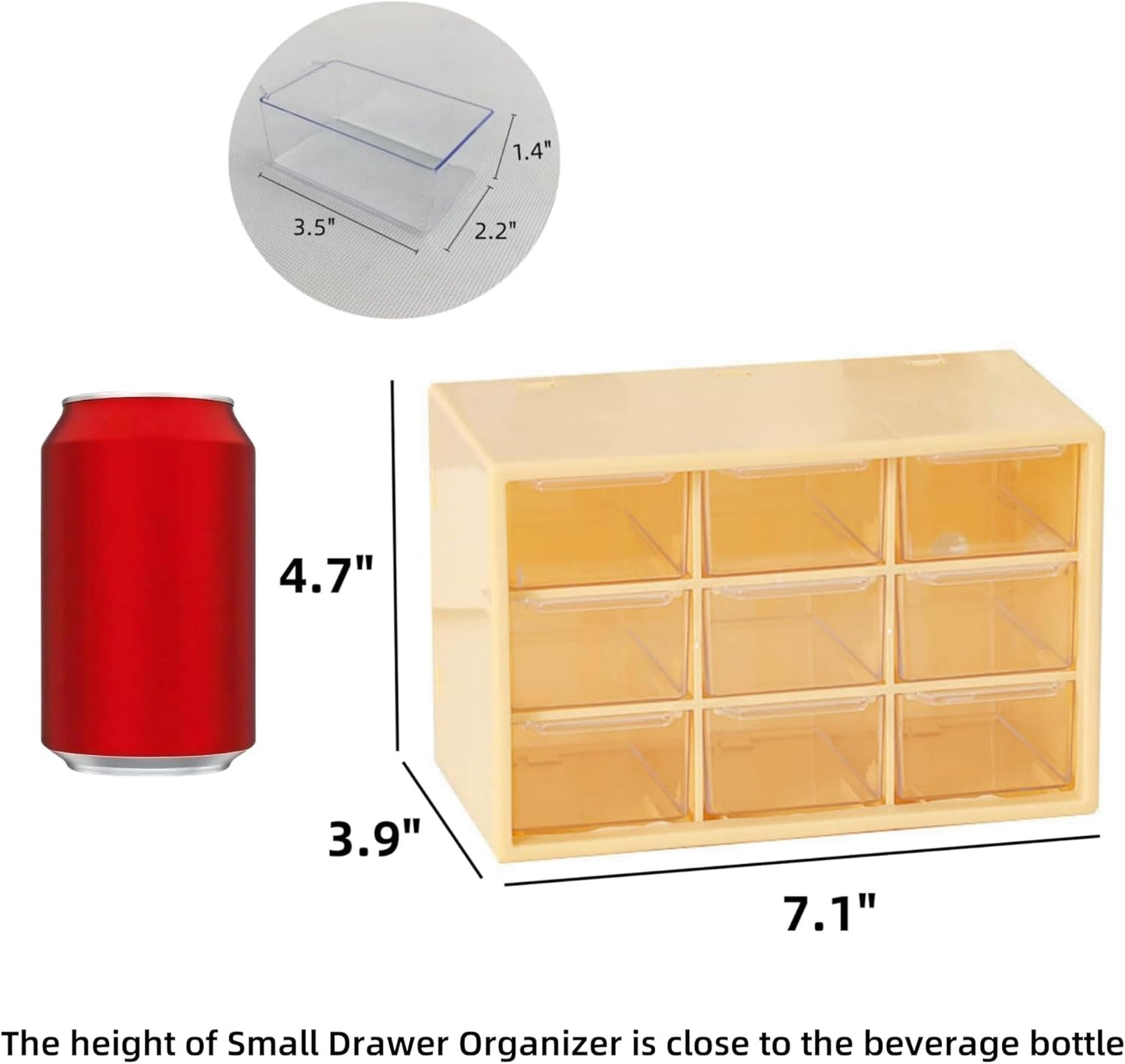 Feadily 2PCS Small Drawer Organizer for Desk, Desktop Drawer Organizer with 9 Clear Drawers, Plastic Desktop Storage Drawers 7.1 Inch x 3 .9 Inch x 4.7 Inch, Yellow