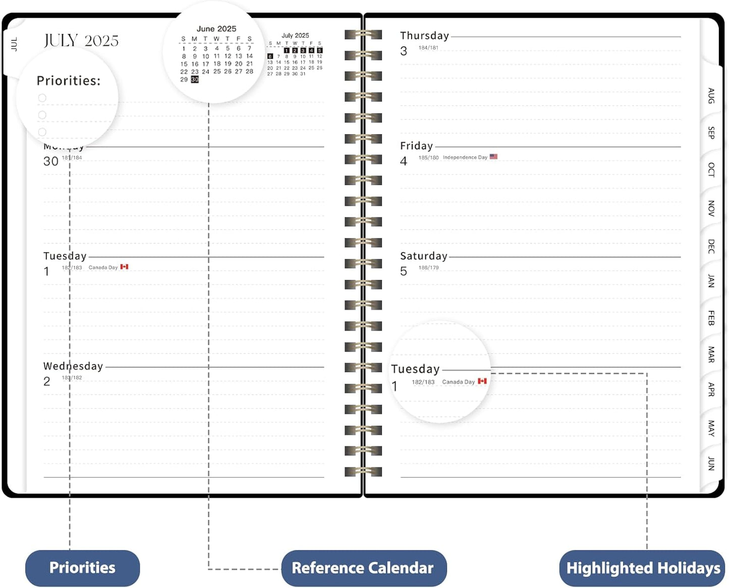 Planner 2025-2026, Monthly and Weekly Calendar Academic Planner (July 2025 - June 2026), Hardcover Planning Agenda Book for Office School Supplies, A5 (6.3" x 8.5")