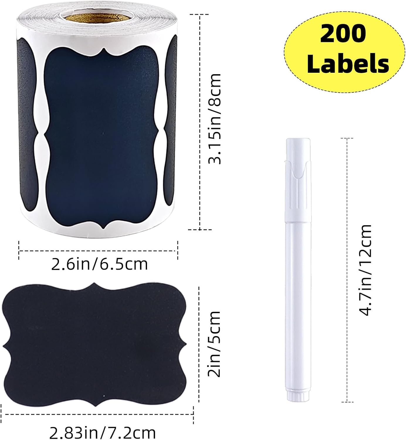 200 Pcs Chalkboard Labels,2.83x1.95 IN Reusable Labels With 1 Liquid Chalk Markers Removable Labels,Suitable for Mason Jars Storage Boxes Food Containers Storage Jars Kitchen Food Spice Storage(Black)