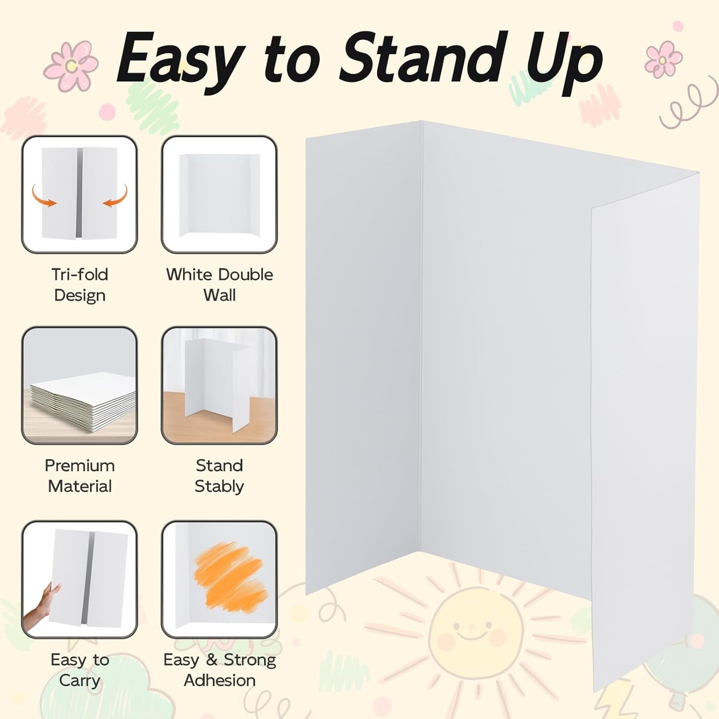 12 Pack Trifold Poster Board, 17x26 Inches White Presentation Board, Portable Display Board for Science Fair, School DIY Project and Business Exhibitions