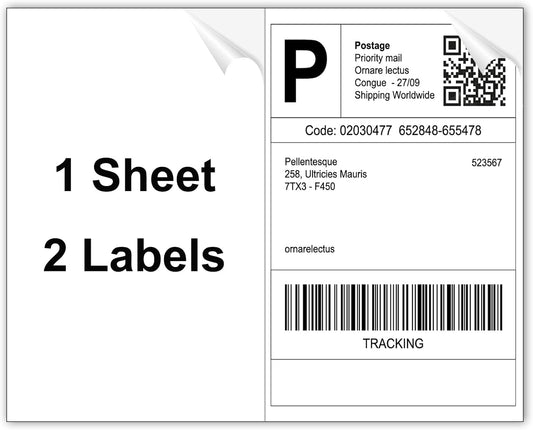 Half Sheet Shipping Labels, 8.5" x 5.5" Address Labels, Half Sheet Self Adhesive Mailing Labels for Laser & Inkjet Printers (100 Sheets, 200 Labels)