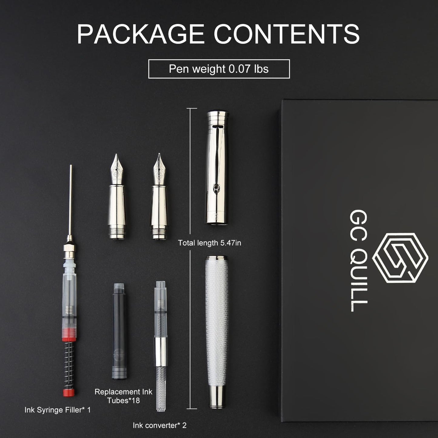 GC QUILL Fancy Fountain Pen Set – Fine and Medium Nibs, 18 Ink Cartridges, Ink Converter, Syringe Filler, Luxury Pen Gift for Men Women, Nice Pen for Writing Journaling – MU-14