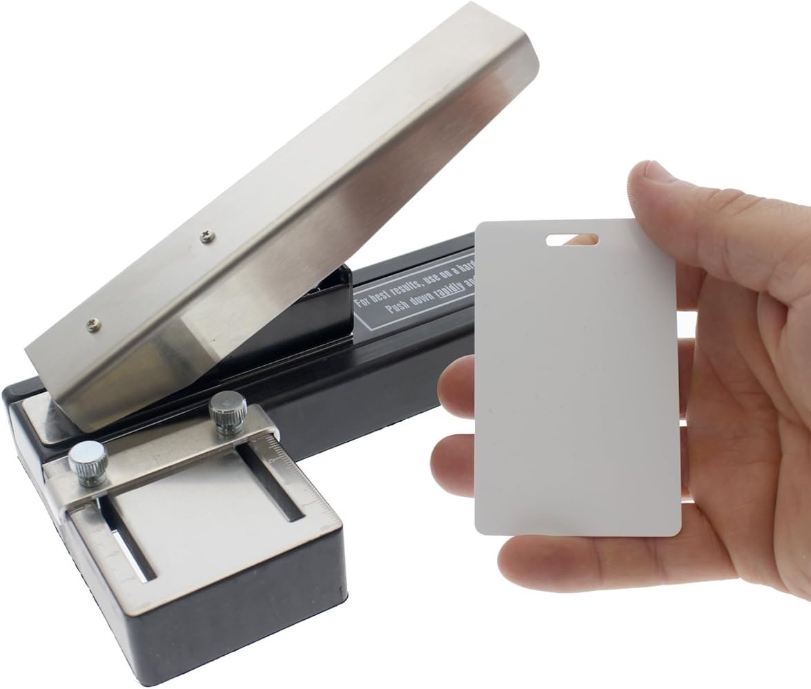 Heavy Duty Stapler Style ID Badge Slot Hole Punch (Rectangle) - with Adjustable Guides and Non-Skid Base for PVC & Plastic and Laminated Paper Cards by Specialist ID