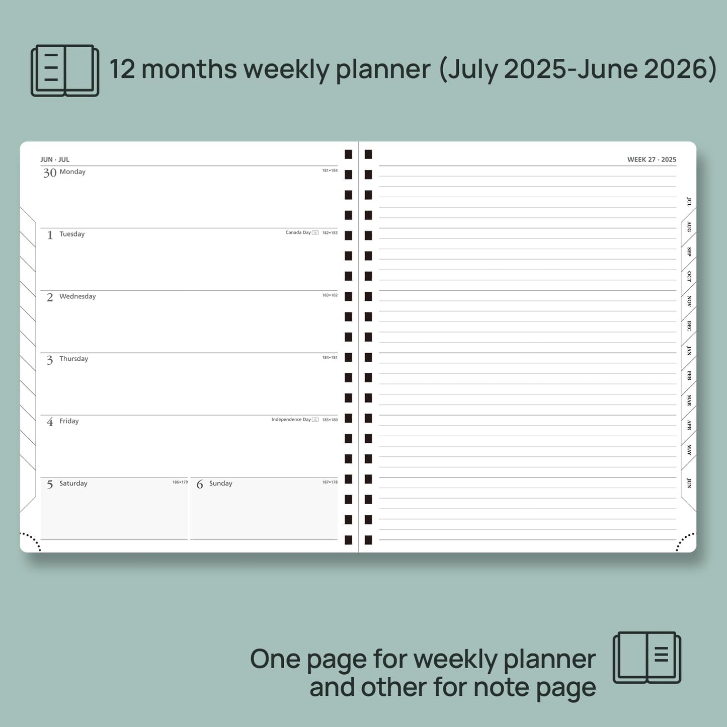 POPRUN Planner 2025-2026 Weekly Planner Notebook (Large 8.5''x 10.5'') Academic Calendar (JUL.25 - JUN.26) Appointment Book with Monthly Tabs, Spiral Soft Cover, Inner Pocket, 100 GSM - Black
