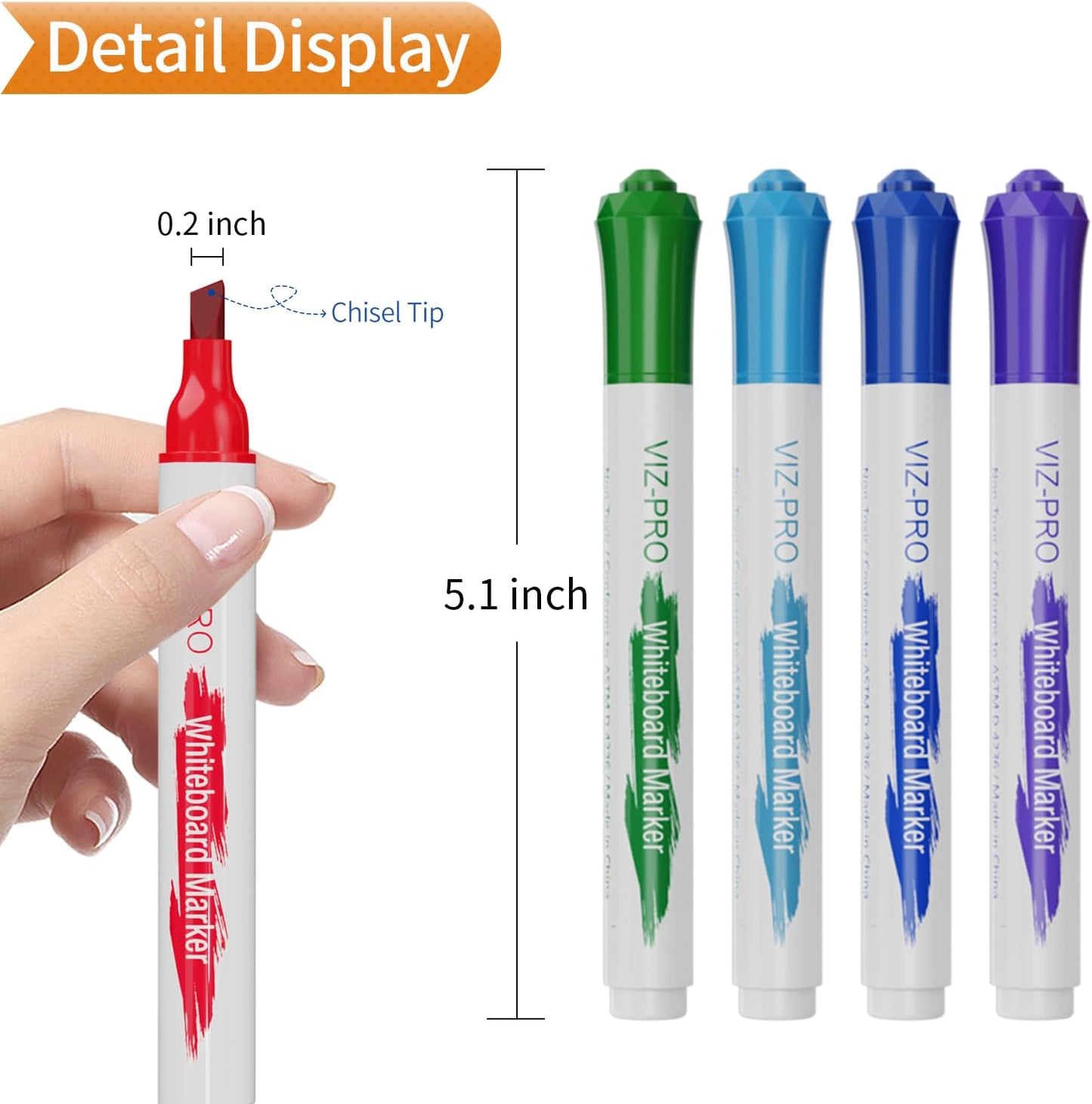 VIZ-PRO Dry Erase Markers, Chisel Tip, Assorted Colors, 12-Count Low-Odor Whiteboard Pens