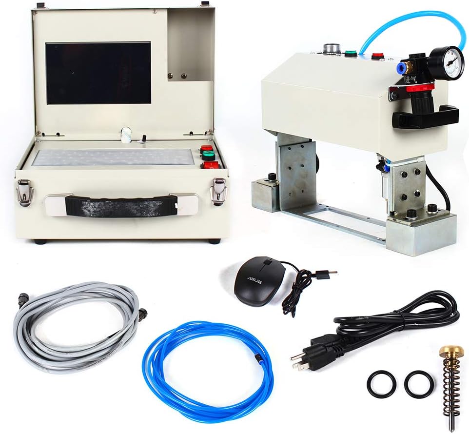Gdrasuya10 0.1-1mm Depth Pneumatic Dot Peen Marking Machine Metal Marking Machine, Screen Touch Metal Engraving Machine Chassis Number VIN Code Marking Printing Area 140 x 40mm